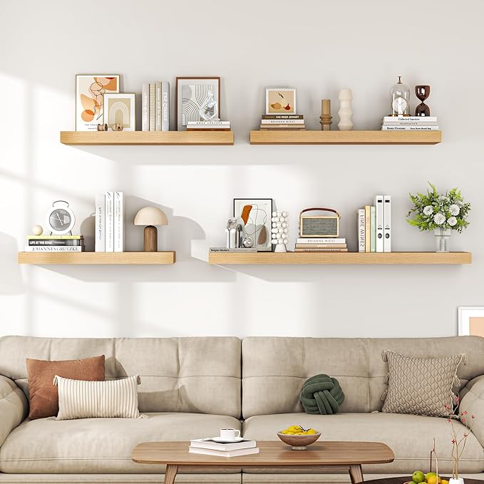 Dreamland 55" Floating Shelves for Wall, 12" Deep Thicker Oak Floating Shelves, Wall-Mounted Shelves for Bedroom, Living Room, Kitchen, Bathroom - Set of 1