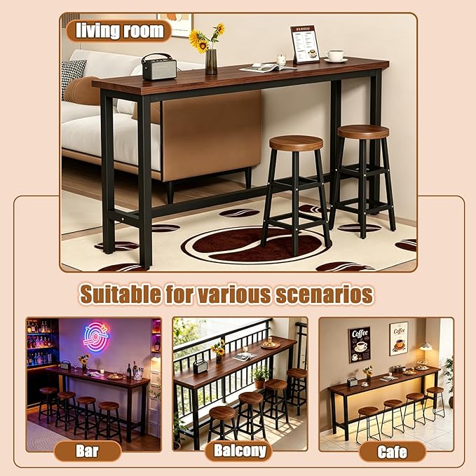 ZMHPLKH Narrow Bar Table for Small Spaces Industrial Rectangular Counter Height Table Retro Brown Wood Panel & Black Metal Frame Breakfast Bar Table for Apartments, Kitchen, Entryway