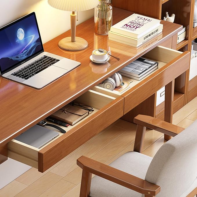 Mid Century Modern Desk with Storage Drawers, Home Office Computer Desk Solid Wood Writing Desk Study Table Workstation(31 Inch, Natural)