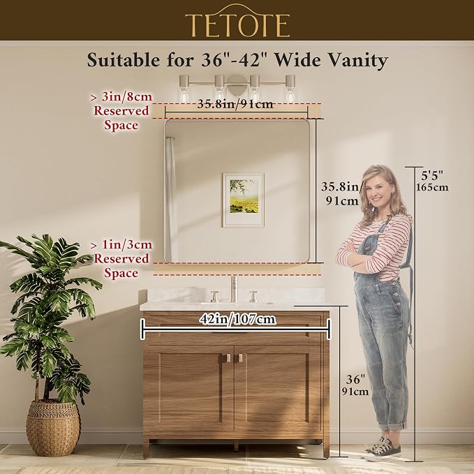 TETOTE Brushed Nickel Mirror 36 x 36 Inch for Bathroom Over Sink Metal Framed Mirror Modern Farmhouse for Living Room Entryway(Horizontal/Vertical)
