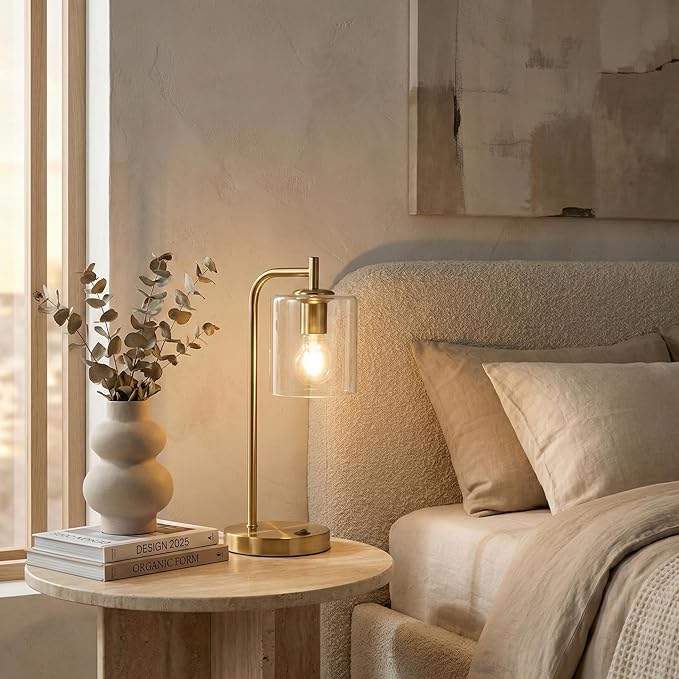 Brightech Elizabeth Table Lamp with Wireless Charging Pad and USB-C Port, Bedside Reading Lamp, Vintage Brass Gold Desk Lamp, Nightstand Lamp with LED Bulb for Bedroom, Living Room, Office