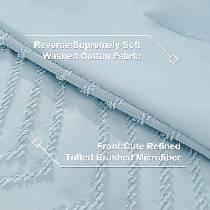 Litanika Light Blue King Size Comforter Set with Sheets - 7 Pieces Bed in a Bag King Boho Tufted Complete Bedding Sets with Comforter, Sheets, Pillowcases & Shams