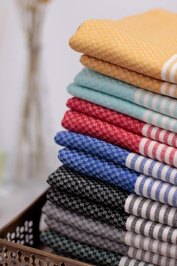 Boho Striped Turkish Hand Towels Set of 2 | 100% Cotton, 16 x 40 Inches | Decorative Bathroom Hair Face Gym Yoga Dishcloth Tea Kitchen Light Weight Quick Dry Farmhouse Towel (Mint)