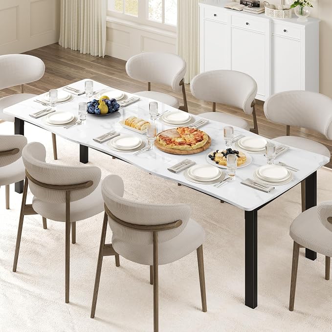 Garvee Dining Room Table for 6-8 People, 71” Dining Table, Rectangular Kitchen Table with Iron Legs, Quick Assembly, 300 Lbs Capacity, for Dining Room, Kitchen and Living Room, Marble