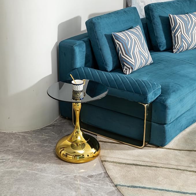 17.7 Inch Black Round Side Table for 2-4 Person, Gold Metal Pedestal Base, Small Coffee Table, End Table, Cocktail Table, Living Room, Bedroom, Office, Bistro, Modern Small Space
