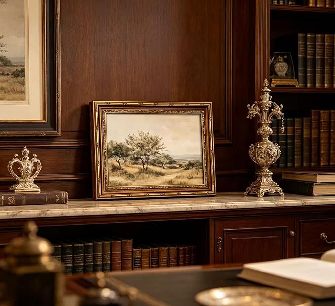Vintage Gold Framed Olive Tree Landscape Wall Art - Retro Country Farmhouse Canvas Prints, Rustic Nature Scene Painting Prints Artwork for Living Room Bedroom Dining Room Decor,16x24in