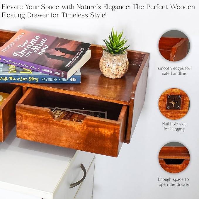 Wooden Desk Organizer with 2 Drawers – Handcrafted Solid Wood Storage Box for Office, Home & Study – Rustic Desktop Organizer for Files, Accessories & Stationery (STYLE 1, BROWN)