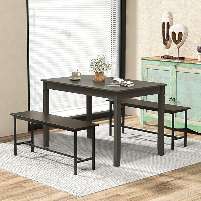 Giantex Dining Table for 4 People, 48” x 29” Kitchen Table with Wood Legs, Rectangular Dinner Tables for Small Space, Apartment, Living Room, Dinette, Load 330 Lbs, Dining Room, Grey