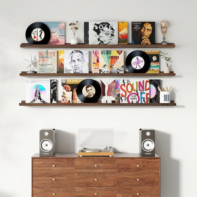 Axeman 72 Inch Floating Shelves | Walnut Picture Ledge Shelf Set of 3 | Rustic Wood Wall Shelves with Lip | 72" Walnut Picture Shelf for Wall with Ledge | Photo Shelves