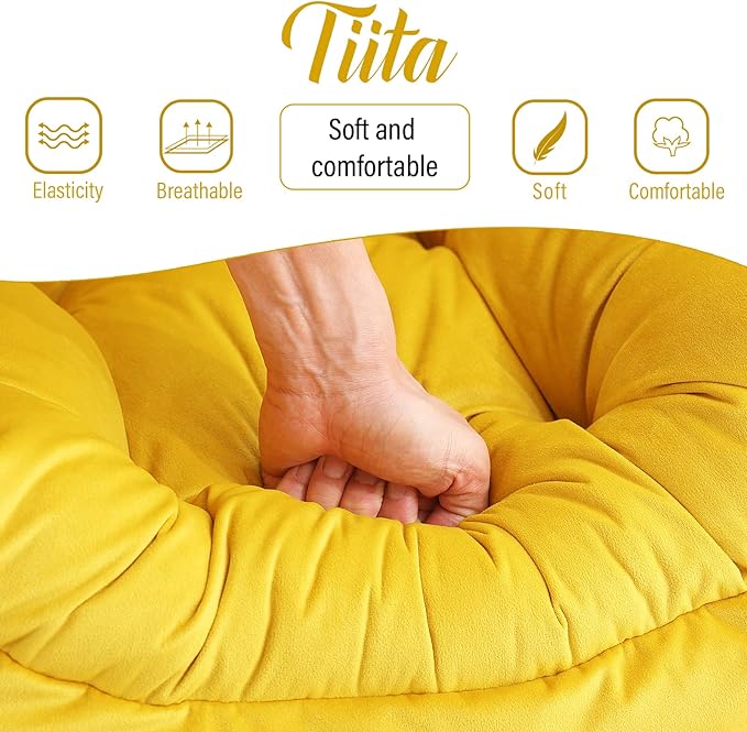 Tiita Lazy Chair with Ottoman, Yellow Modern Large Accent Armchair, Comfy Leisure Sofa Reading Chair with Footrest for Bedroom, Living Room, Dorm Rooms, Garden, Velvet Yellow