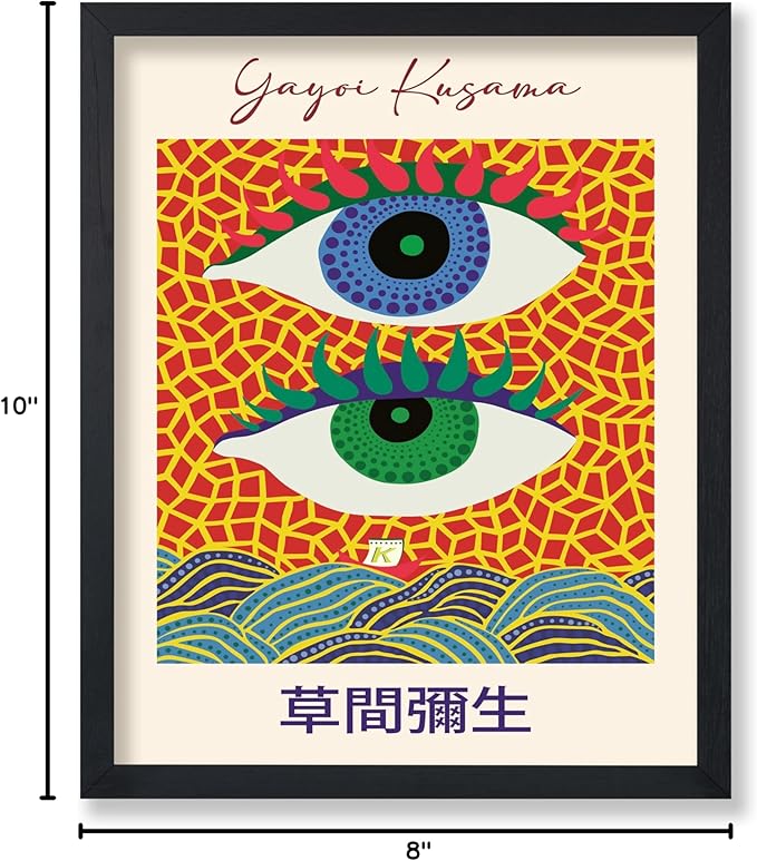 Poster Master Vintage Poster - Retro Pop Art Print - Gift for Artist, Friend - Two Eyes, Japanese, Dots, Modern, Abstract - Wall Decor for Living Room, Office, 8x10 Black Framed