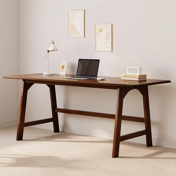 IOTXY Solid Wood Writing Table - 60" W x 24" D Minimalist Computer Desk for Home Office, Work, Study, Creativity, and PC Workstation, Walnut