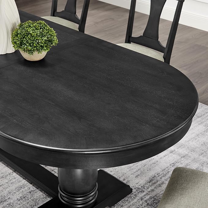 JUSTONE 94.06'' Black Oak Extendable Oval Table, Great for Dining Room & Kitchen (Black, 94.06'' Dining Table only)