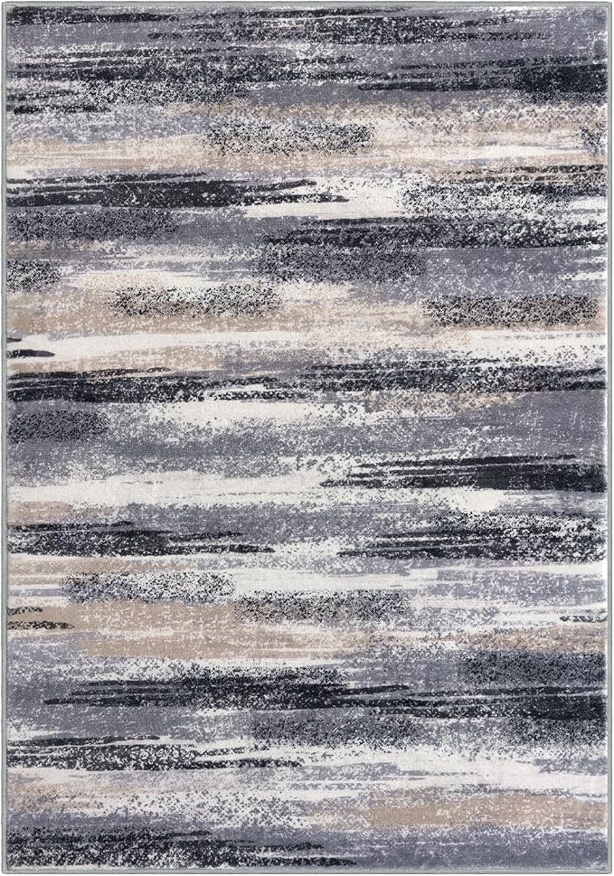 Lansny Modern Abstract Small Area Rug Indoor 3x5 Washable Rug Non-Slip Soft Entryway Rug Grey Black Multi Kitchen Mats Thin Print Faux Wool Floor Carpet Throw Rugs for Entrance Bedroom Home Decor