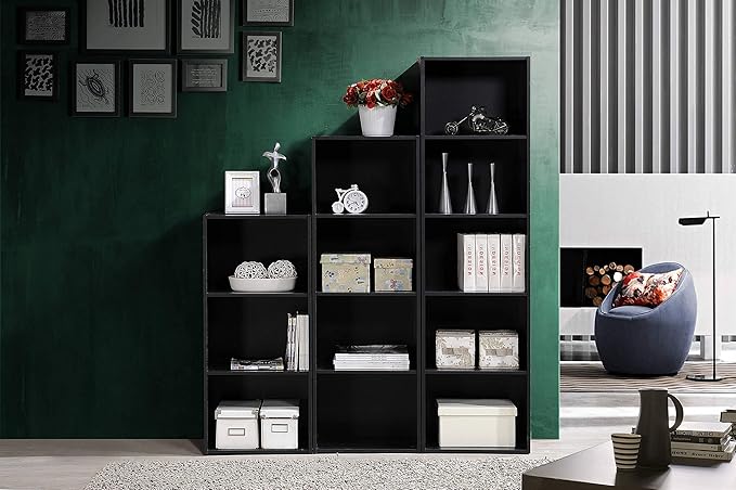 Hodedah 4-Shelf Bookcase in Black