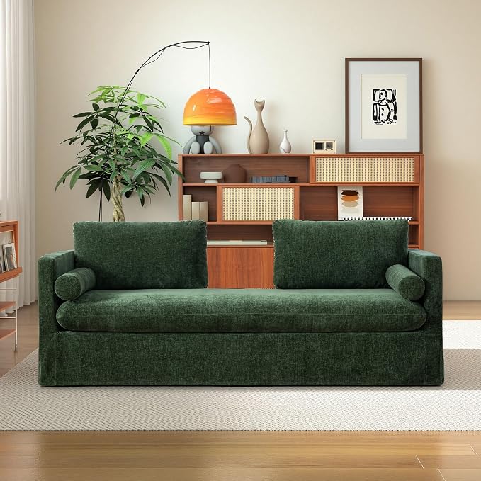 Chifee & Vingol 82.68" Oversized Chaise Lounge Indoor Modern Upholstered 2-Seater Daybed Sofa Bench with Pillows & Armrests Lounge Sleeper Sofa for Living Room Bedroom Office,Green