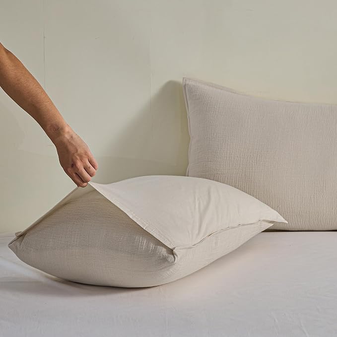 Simple&Opulence Linen Muslin Duvet Cover Set California King, 3Pcs Grey Linen Cotton 3-Layer Gauze Minimalist Comforter Cover 104”x98”, Ultra Soft Breathable Seersucker Bedding Set with 2 Pillowcases