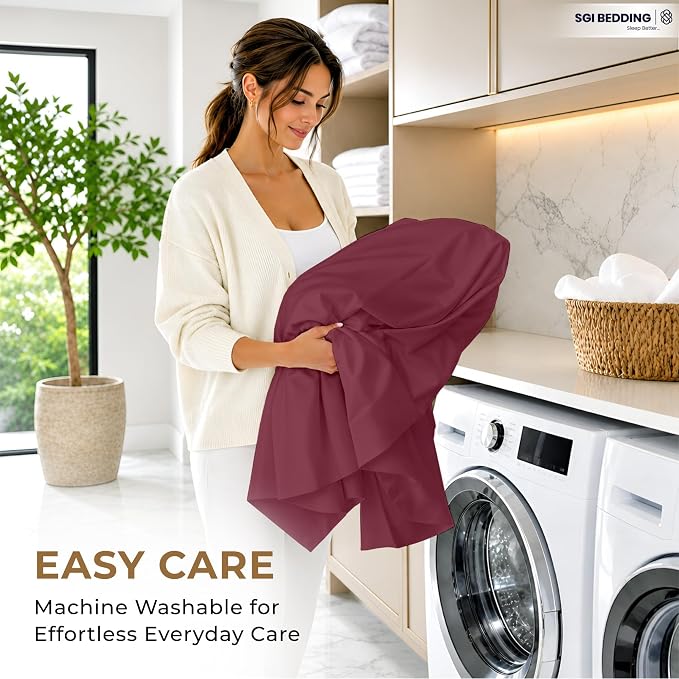 SGI bedding 100% Egyptian Cotton Sheets Twin XL Size – 600 Thread Count Sheets Set, Soft, Cooling, 15" Deep Pocket, Luxury Hotel Bedding, Breathable, Durable - Burgundy