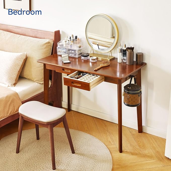 Aibiju Wood Writing Desk with Drawer and Hanging Rod, Small Computer Desk Table, Work Table, Study Desk, Small Wooden Dining Table Brown YD-WD01H