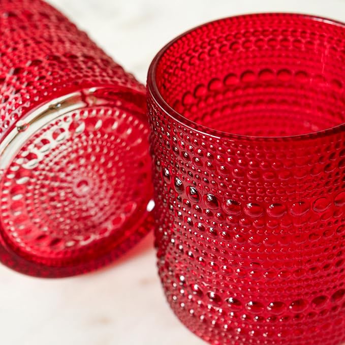 Kate Aspen Retro Arch Floral Red Drinking Glasses Set of 6, 10 oz Vintage Ribbed Glass Cups, Christmas Glassware & Holiday Drinkware, Valentineās Day & Holiday Hostess Gift