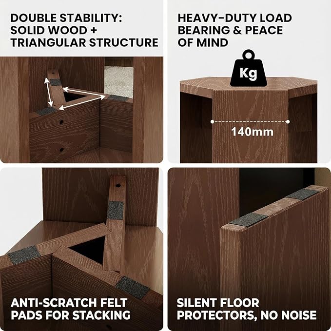 Solid Wood Nesting Coffee Table Set of 2 (2 Tables in 1 Box), Modern Modular End Table with Multiple Layouts, for Living Room Layout - Walnut Color - 12.2" L x 12.2" W x 16.7" H