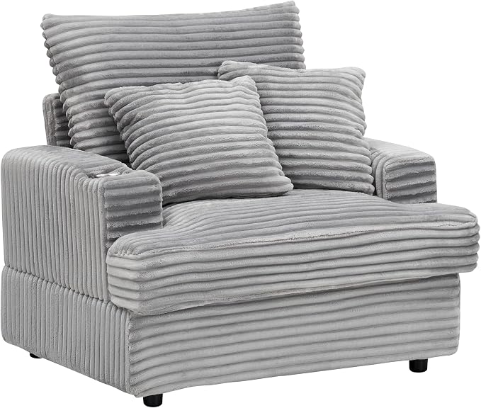 Eafurn 39" Corduroy Modular Accent Chair with Movable Ottoman, Comfy Living Room Armchair with Cup Holder, Soft Upholstered Wide Single Lounge Chaise Chair for Bedroom, Office or Reading Nook