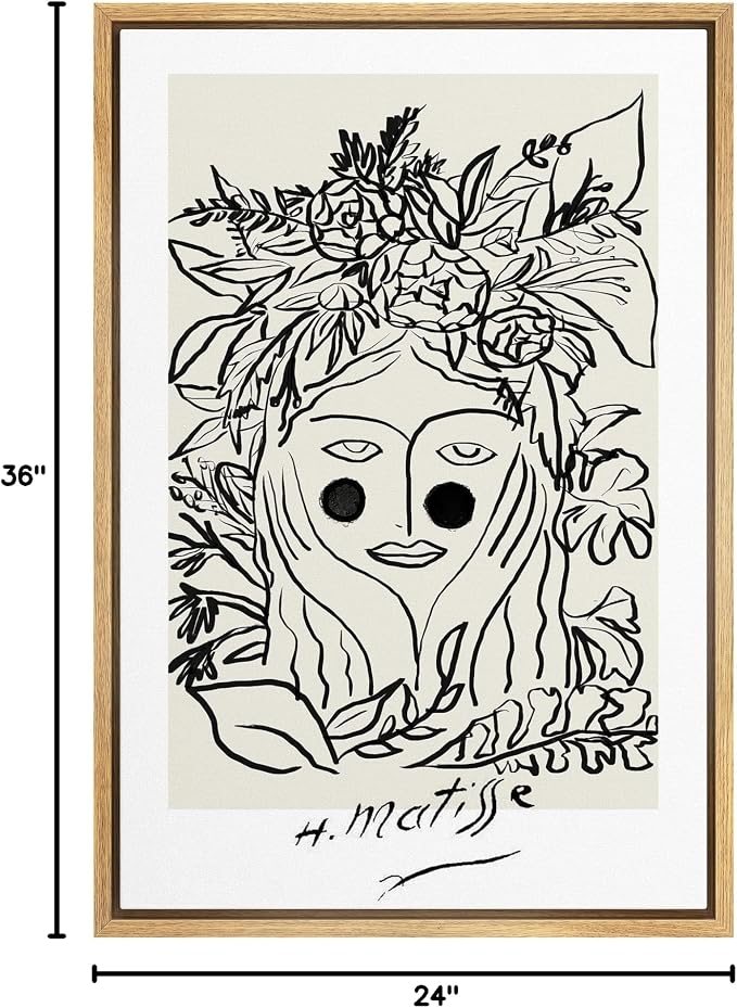 SIGNLEADER Framed Canvas Print Wall Art Matisse Floral Nature Woman Portrait Abstract Shapes Illustrations Modern Art Decorative Minimal Relax/Calm for Living Room, Bedroom, Office - 24"x36" Natural