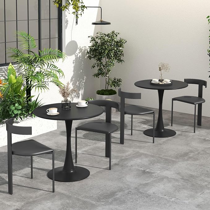 Giantex Black Round Dining Table, 32" Modern Tulip Kitchen Table w/ 0.9” Thickened Tabletop & Sturdy Metal Pedestal, Mid-Century Leisure Table for Small Places, Dining Room, Living Room, Cafe