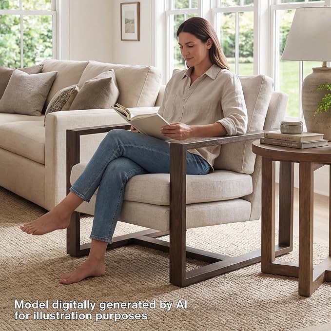 CIMOTA Modern Mid Century Accent Chairs Set of 2 Comfy Armchairs with Armrests Upholstered Reading Lounge Chairs with Metal Frame for Living Room Bedroom Office, Walnut Finish Beige