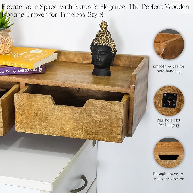 Wooden Desk Organizer with 2 Drawers – Handcrafted Solid Wood Storage Box for Office, Home & Study – Rustic Desktop Organizer for Files, Accessories & Stationery (STYLE 1, WALNUT BROWN)