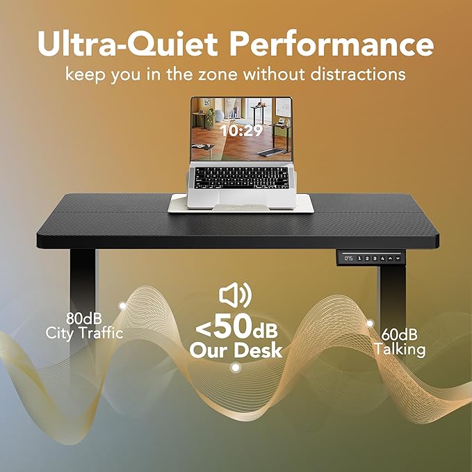 HUANUO Electric Standing Desk, 55" x 28" Height Adjustable Desk, 4 Memory Height Settings, Sit to Stand Up Desk for Home Office, with Headphone Hook, Cable Manager, Carbon Fiber Black