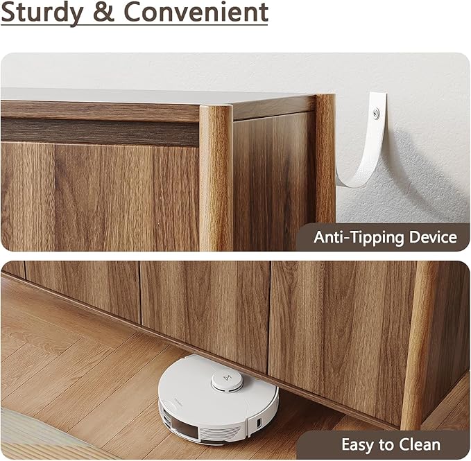 CHUWELL Walnut Sideboard Buffet Cabinet - 59" Mid Century Buffet Storage Cabinet with 4 Doors, Adjustable Shelves, and 4 Solid Wood Round Legs- Coffee Bar Table for Kitchen