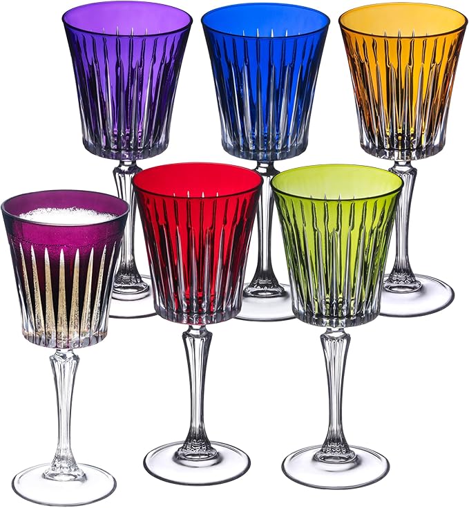 Barski European Colored Wine Glasses - Set of 6 Goblets for Red or White Wine - Elegant Glassware Water Goblets - Gift Ready Stemware, Colorful Glasses, 10 oz, Assorted