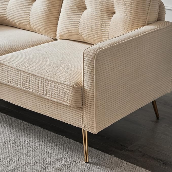 VINGLI 56" Modern Beige Loveseat,Small Corduroy Sofa Couch Deep Seat for Living Room,2-Seater Loveseat Sofa for Bedroom,Apartment,Office,Dorm,Small Space