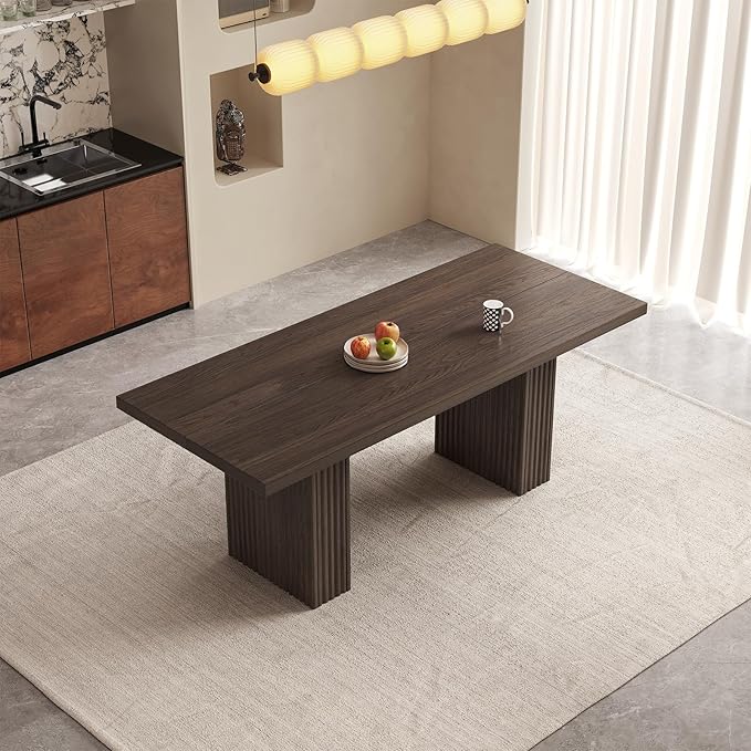 67" Rectangular Dining Table for 4-8 People, Modern Farmhouse Kitchen Table with Fluted Legs, Large Wood Grain Texture Dinner Tables, Sturdy Heavy Duty Tables for Home Office