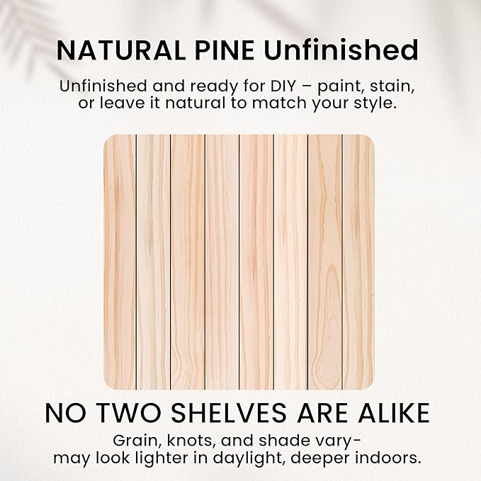 Fun Memories Farmhouse Floating Shelves - 8 Inch Deep Rustic Wood Wall Shelf - Premium Solid Wood Storage Shelf - 24" W x 8" D - Set of 2 - No Stain - Natural Unfinished for DIY