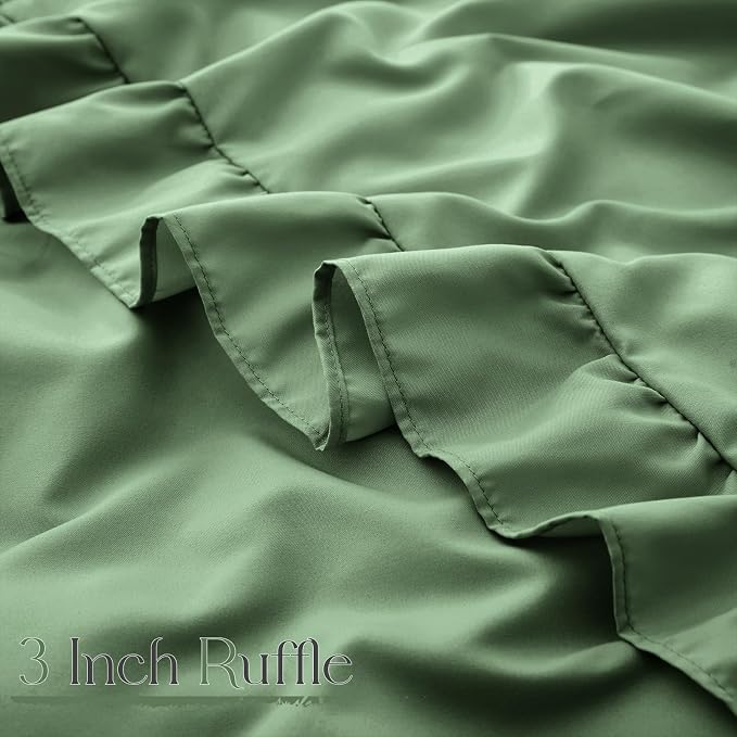 Horbaunal Sage Green Ruffle Sheets Twin Size 4 Piece, Fits 16" Deep Mattress, Microfiber Green Twin Sheets with 1 Ruffled Pillowcases, Shabby Chic Bed Sheet Set