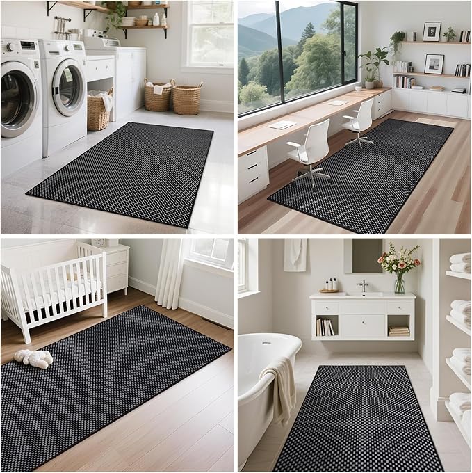 2x3 ft Indoor Door Mat Entryway Rug Non Slip Boho Woven Washable Small Area Rugs Runner, Front Entry Rug Entrance Doormat for Hall Porch Bathroom Kitchen Bedroom, Easy Clean, Black 24"x36"