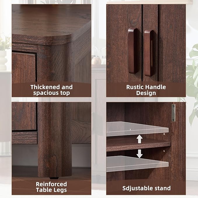Joaxswe Sideboard Buffet Cabinet with Storage, 31.5" Arc-Shaped Credenza with 2 Doors & Adjustable Shelves, Mid Century Modern Coffee Bar Cabinet for Kitchen, Living Room, Walnut