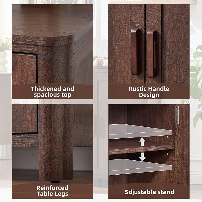 Joaxswe Sideboard Buffet Cabinet with Storage Set of 2, 31.5" Arc-Shaped Credenza with 2 Doors & Adjustable Shelves, Mid Century Coffee Bar Cabinet for Kitchen, Living Room, Walnut