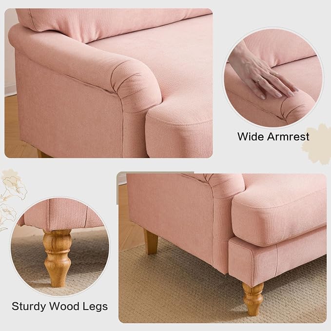 Bezseller Oversized Accent Chair Indoor, 46" W Large Upholstered Single Sofa Chair and Wood Legs, Big Comfy Armchair Leisure Lounge for Living Room, Bedroom, Apartment, Reading Room(Pink)