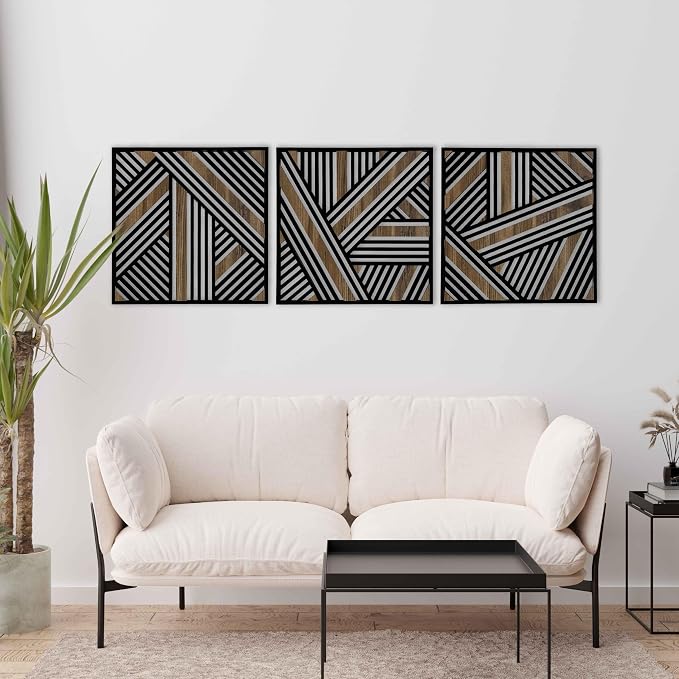 Art Deco Wall Art Wood Panels, Wood Wall Art Large, Geometric Lines Wooden Wall Decoration, Wood Wall Decor for Art Deco Interior Design