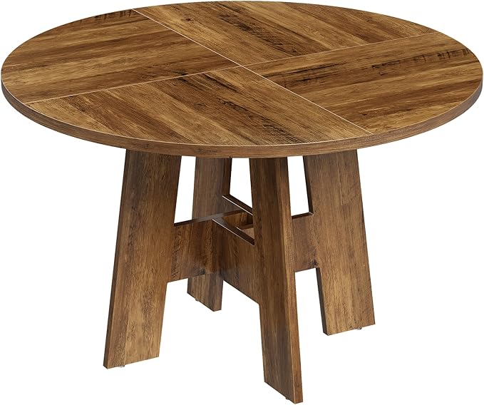 Round Dining Table for 4-6 People, 47” Farmhouse Kitchen Table with Sturdy Legs, Rustic Wooden Circle Dinner Table for Dining Room, Living Room, Honey Brown(Table Only)