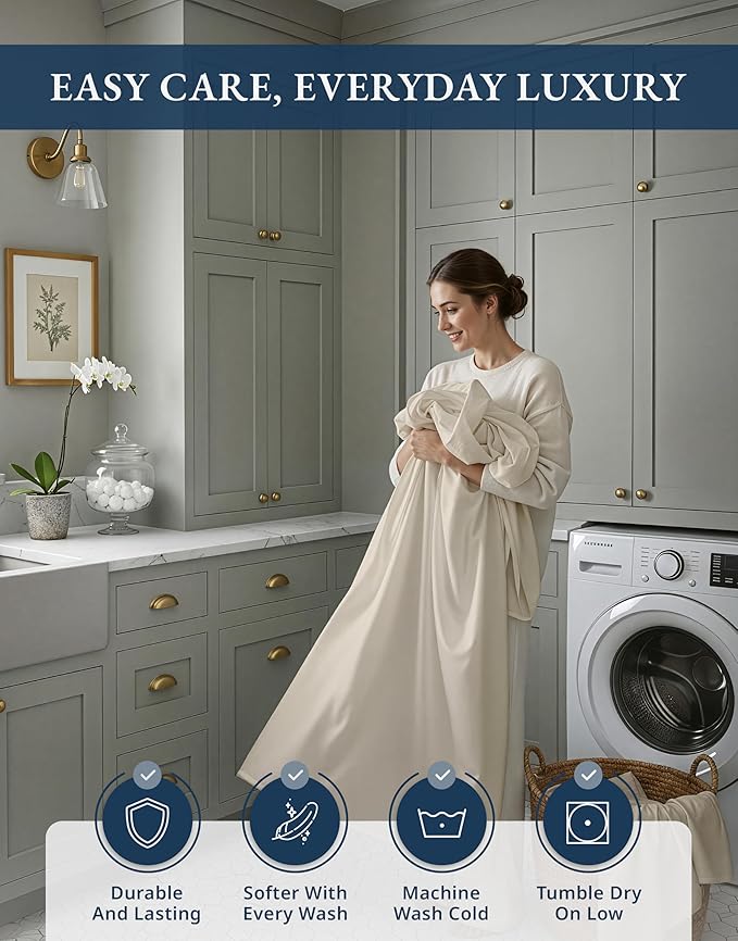 LANE LINEN 100% Egyptian Cotton Twin Bed Sheets, Eco Friendly No Pill Naturally Cooling Sheets, Soft & Comfy Sateen Weave for Silky Smooth Finish, Available in Variety of Color - Ivory