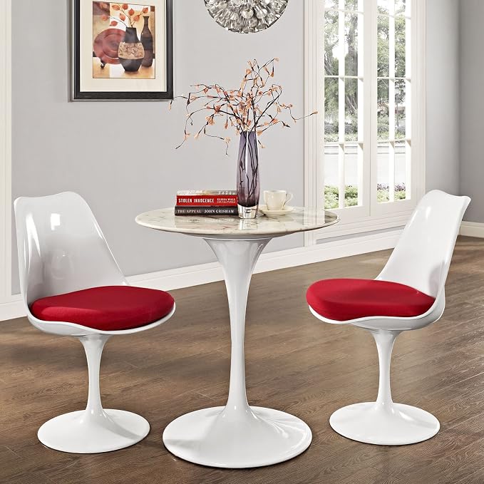Modway Lippa Round 28" Mid-Century Modern Artificial Marble Dining Table in White
