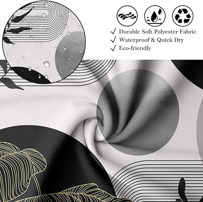 Black and Grey Shower Curtain Black White Gray Mid Century Modern Shower Curtains for Bathroom Decor Boho MCM Mens Cool Bath Curtain Set, Waterproof Fabric with Hooks 70 x 84 Inch