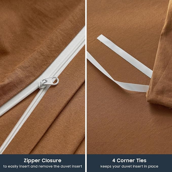 Wake In Cloud - Cotton Duvet Cover Set, 100% Washed Cotton, Linen Like Textured, Breathable Durable Comfy Farmhouse Neutral Bedding Set, 3 Pieces, Terracotta, King Size