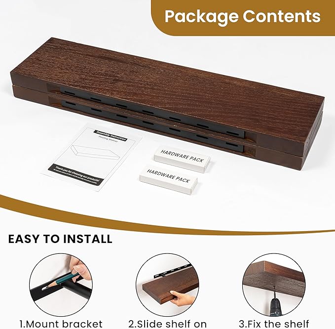 RICHFOCUS Rustic Wooden Floating Shelves for Wall - 30 Inch Wood Shelves Set of 2-7.9 Inch Deep Solid Paulownia Wood Wall Mounted Shelves with Upgraded Metal Brackets for Room Decor, Natural
