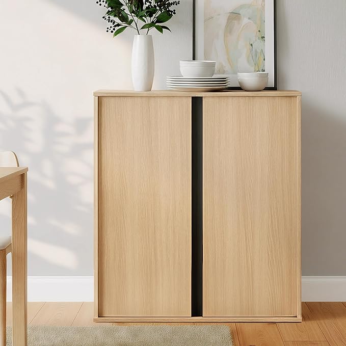 63" Sideboard Buffet Cabinet with Storage Modular Accent Display Kitchen Storage Cabinet Wood Coffee Bar Console for Living Room, Hallway, Kitchen, Dining Room,Natural Oak