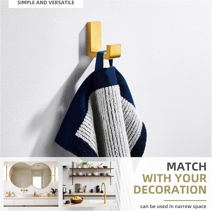 Angle Simple Towel Hook for Bathroom, SUS 304 Stainless Steel Shower Wall Coat Hook, Bath Robe Holder Hanger, Brushed Dark Gold